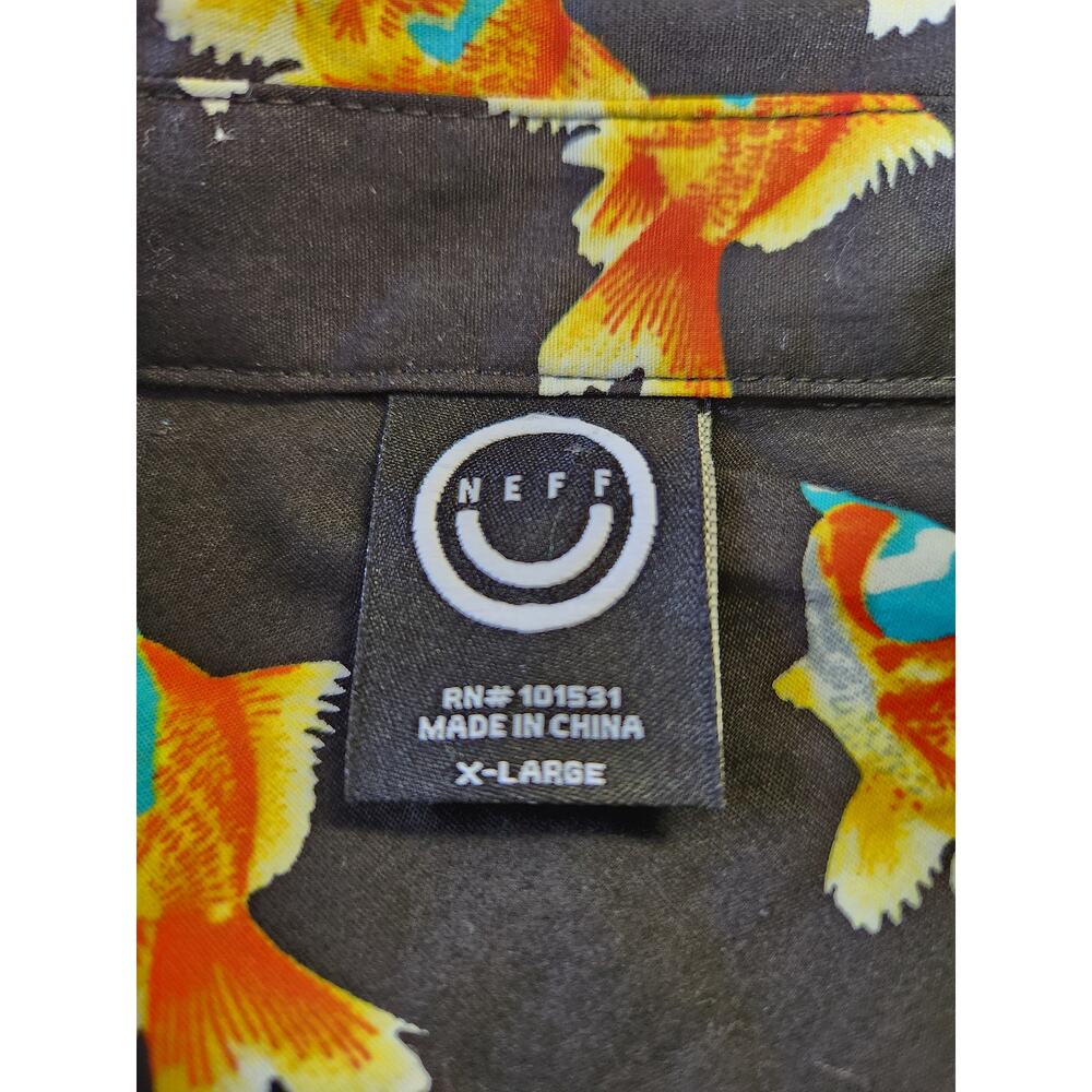 Neff Goldfish Koi Long Sleeve Button Down Black Shirt Men Extra Large NWT - Picture 5 of 8